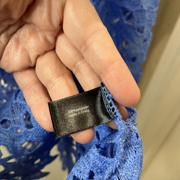 Lane Bryant Perwinkle Blue Short Sleeve Floral Crochet Open Knit Top Womens 22 - Picture 6 of 10